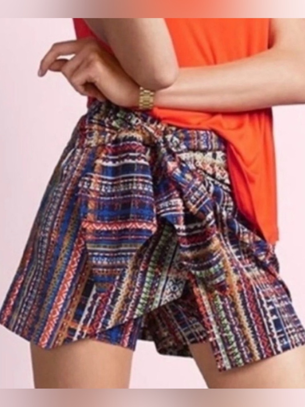 CABI SARONG SKORT NAVY ORANGE BLUE MULTICOLOR BACK ZIP FAUX WRAP STYLE 5416 SZ 4